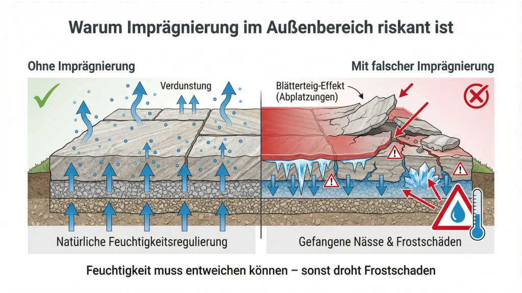 Infografik: Naturstein im Außenbereich imprägnieren.