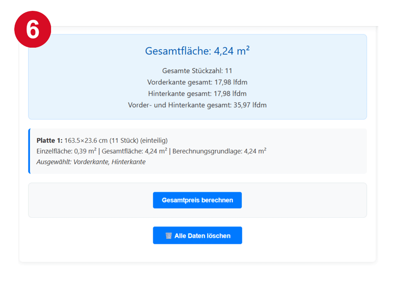 Zusammenfassung der Konfiguration mit sofortiger Preisberechnung im Tool.