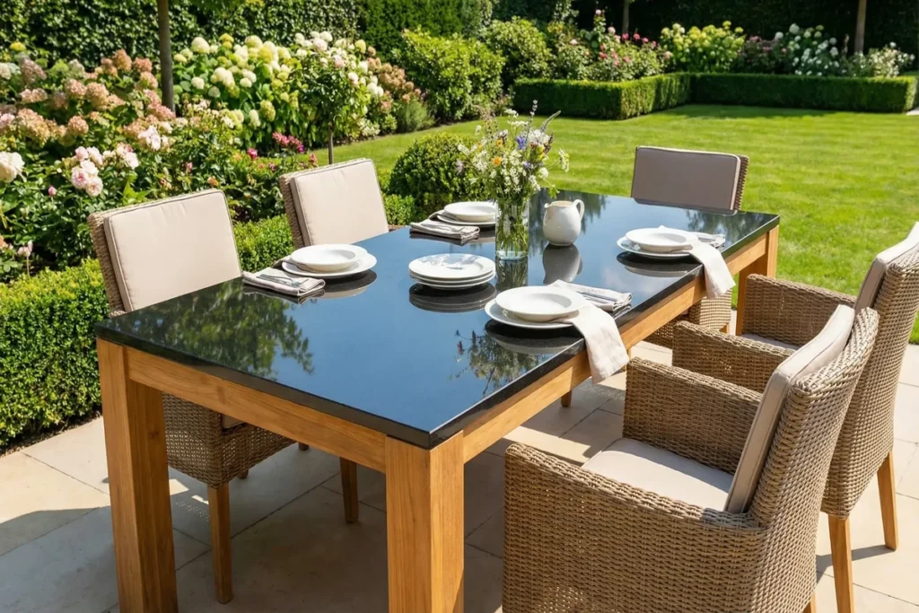 Nero Assoluto Tischplatte maßgefertigt für den Außenbereich und Garten