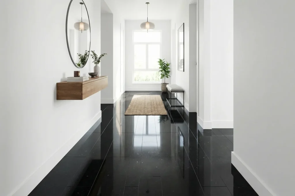 Nero Assoluto Rechteck-Fliesen im Flur, hochglänzend poliert