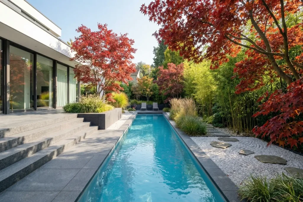 nero assoluto treppe garten terrasse pool japanisch geflammt